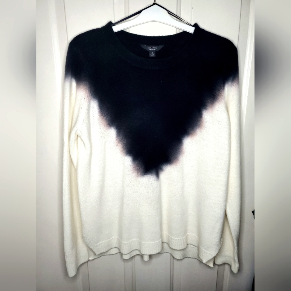 Women’s Dip Dye Sweater White Black Simply Vera Wang Size XL